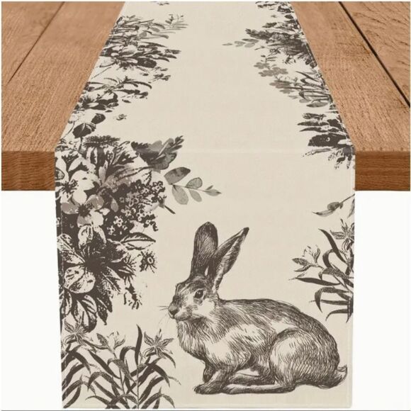 Easter Bunny Rabbit Floral Fabric Table Runner Spring Decor Mantle - Picture 1 of 5